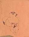 Csirkét tartó groteszk figura, 1995-03 kl, tus, papír, 23,5x21,5 cm