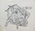 Kerítés-állat, 1996 kl, tus, ceruza, papír, 21x23,5 cm 