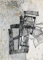 Kerítés-kapu vázlat, 1989 kl, ceruza, tus, papír, 15x10,8 cm