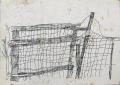 Kerítés-kapu vázlat, 1989 kl, tus, papír, 21,5x30,5 cm 