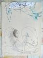 Táltosok, 1999-202 kl, kollázs, tus, pasztell, papírtépés, papír, 46x34 cm
