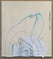 Minotaurosz, 1999-2002 kl, kollázs, ceruza, kréta, papírtépés, karton, 38x34 cm
