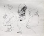 Három groteszk figura, 1995-03 kl, tus, ceruza, papír, 34x41,5 cm