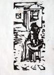 Nagyanyám (Hátsó udvarban), 1963-73 kl, linóleummetszet, papír, 125x60 mm