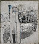 Madárijesztő, 1980, sgraffito, vászon, gipsz, 105x93,5 cm