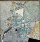 Táj postaládával, 1994, sgraffito, hungarocell, 86x79 cm, (magántulajdon)