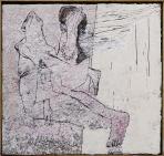 Séta, 1995, sgraffito, vászon, hungarocell, farost, 100,5x105,5 cm
