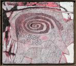Madárszem, 1994, sgraffito, vászon, hungarocell, farost, 46x53 cm, (magántulajdon) Madárszem, 1994, sgraffito, vászon, hungarocell, farost, 46x53 cm, (magántulajdon)