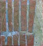 Minotaurosz, 2004 kl, sgraffito, vászon, farost, 60x55 cm