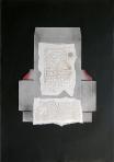 Tízparancsolat, 1997-2003 kl, őrölt mészkőmassza, zománcfesték, dobozkarton, papír, 100x70 cm