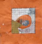 Kút, murális terv, 1984 kl, ceruza, kréta, tempera, papír, 23,5x22,5 cm