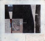 Két ház között, murális terv, 1988 kl, színezett homok, c, vegyes technika, farost, külső méret: 46x50,5 cm