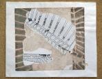 Kerítés mögött, 1993-96 kl, kollázs, monotípia, tus, papír, 29,5x36 cm